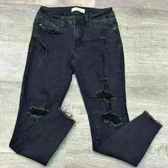 KanCan Skinny Distressed Stretch Denim Black Jeans Women's Sz 3/25 - Mint EUC - Picture 1 of 16